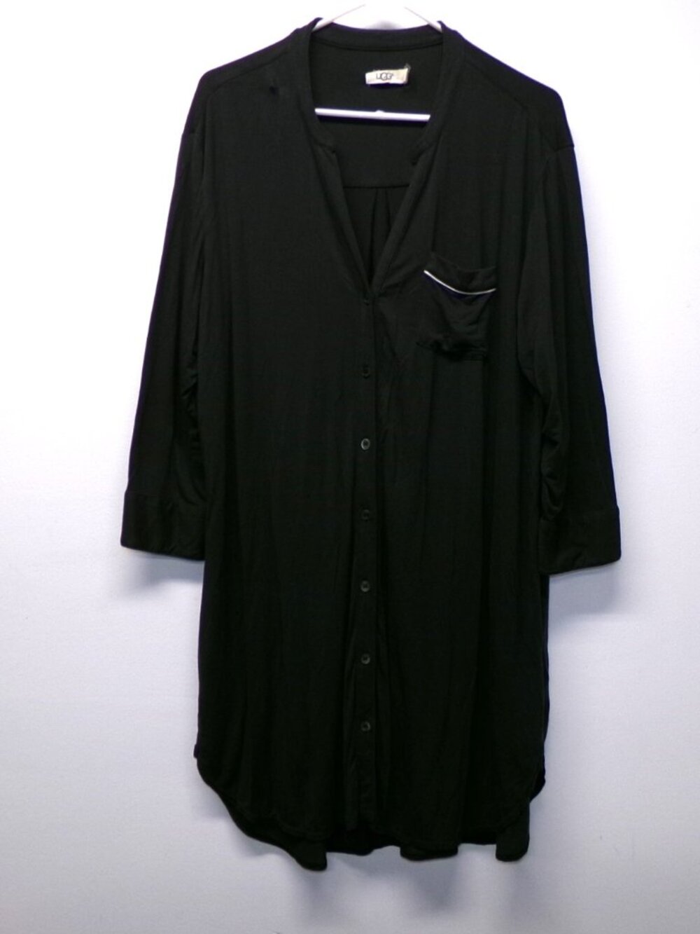 UGG Black Viscose Stretch V Neck Long Sleeve Sleepshirt Nightgown Women's XL